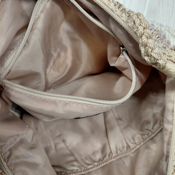 The Sak Brown Tan Beige Stripe Crochet Shoulder Boho Bag Purse - Picture 8 of 10